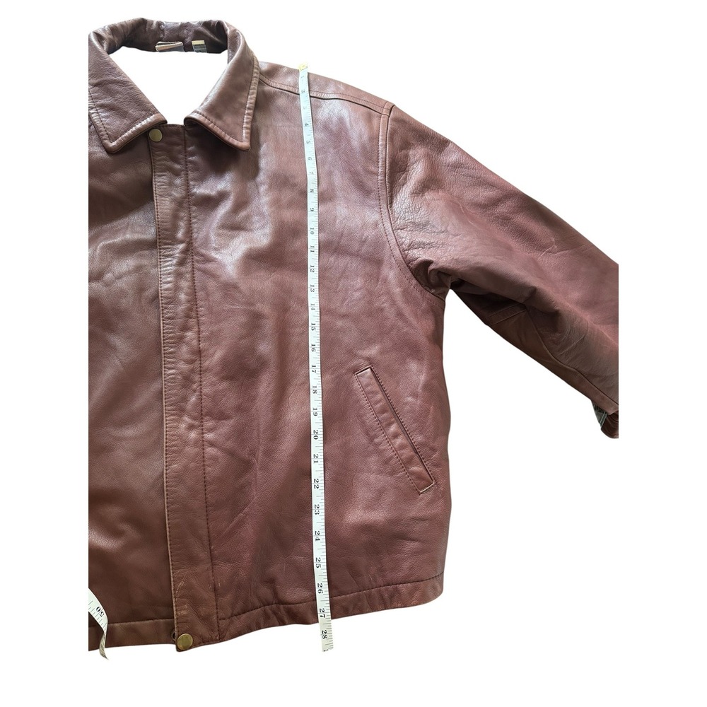 Vintage Merit Awards Mens Brown Genuine Leather Bomber Jacket Large 90s Classic - Picture 11 of 12